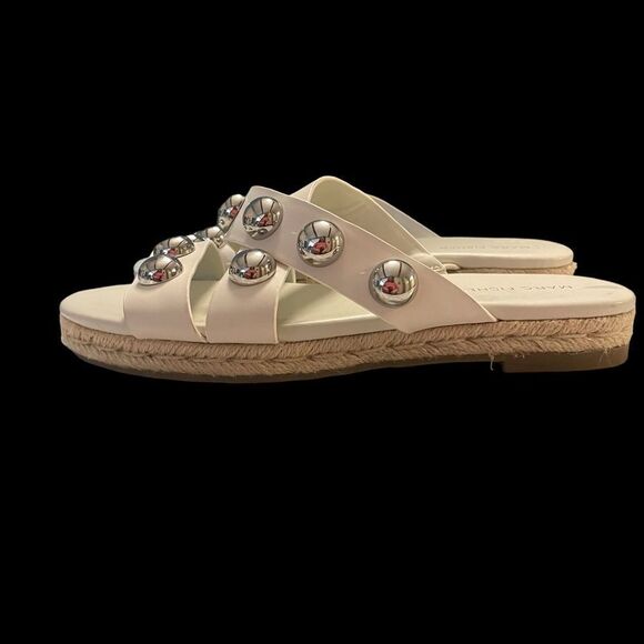 Marc Fisher Prisca White Vegan Leather Studded Slides - Picture 2 of 6